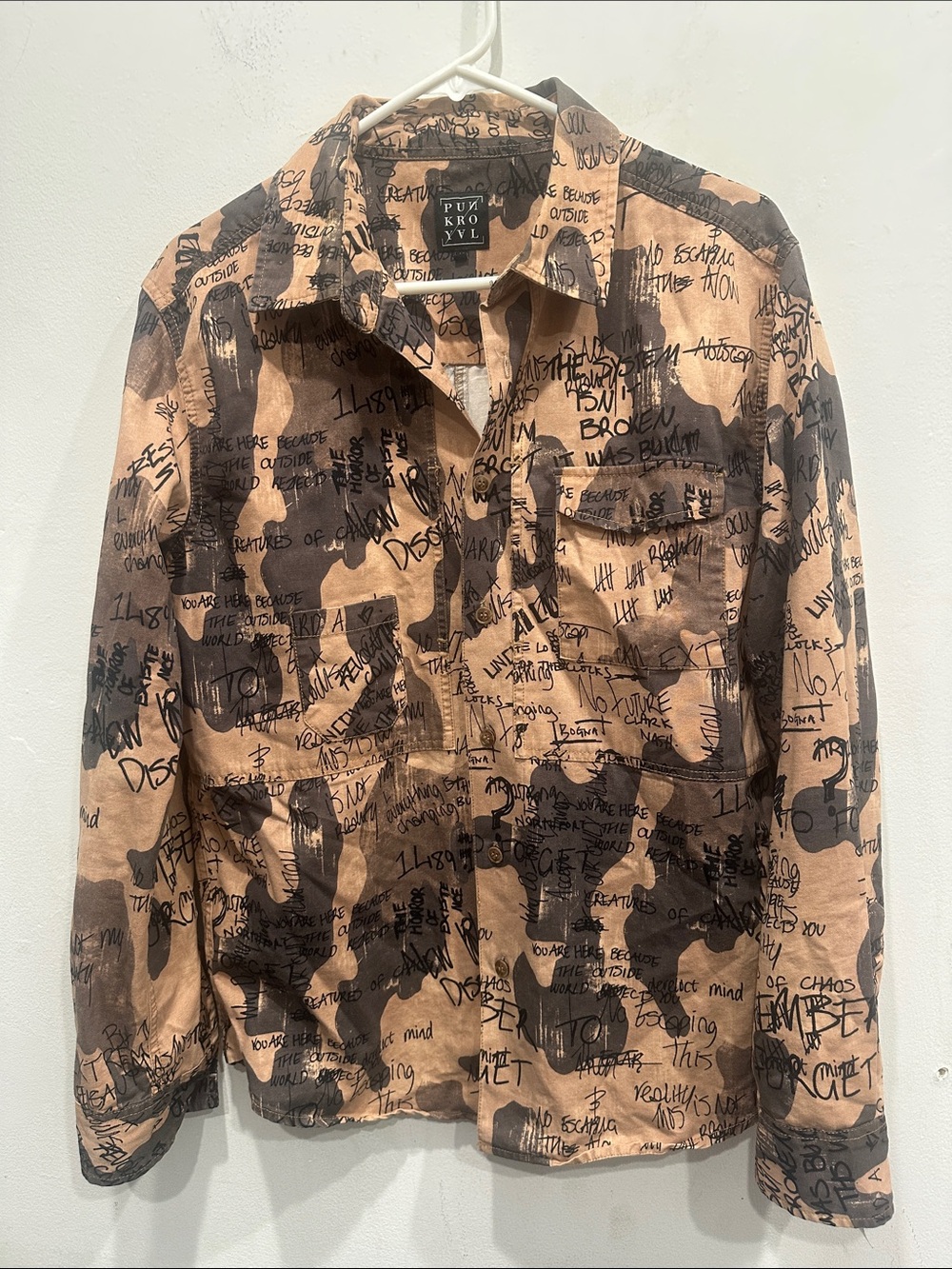 Punk Royal Black graffiti camouflage Graphic Print button Down Shirt medium